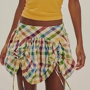 NWT Free People plaid East Side Mini Skirt in Ivory Combo size M